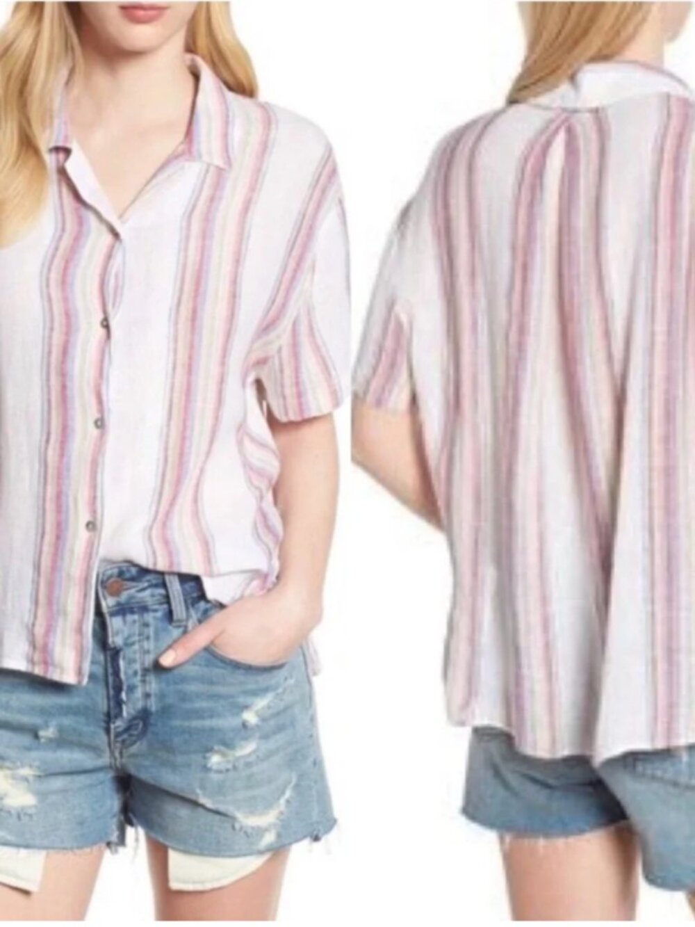 Rails Charli Linen Blend Shirt in Havana Stripe (XS)